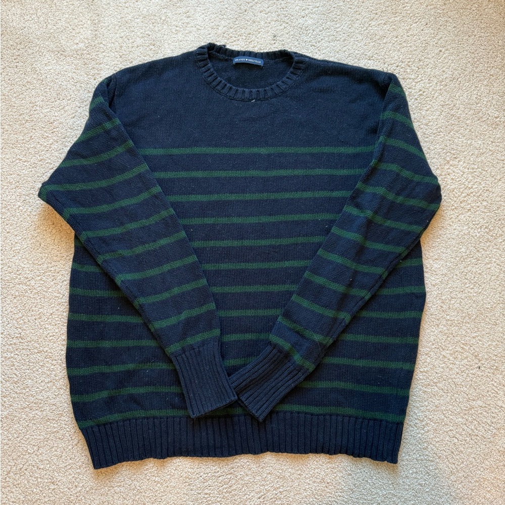 Brandy Melville Navy and Green Striped Sweater